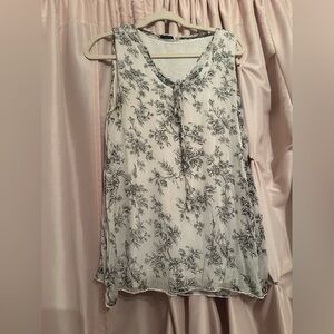 Via Signoria white and black floral  sleeveless silk blouse L large Italy